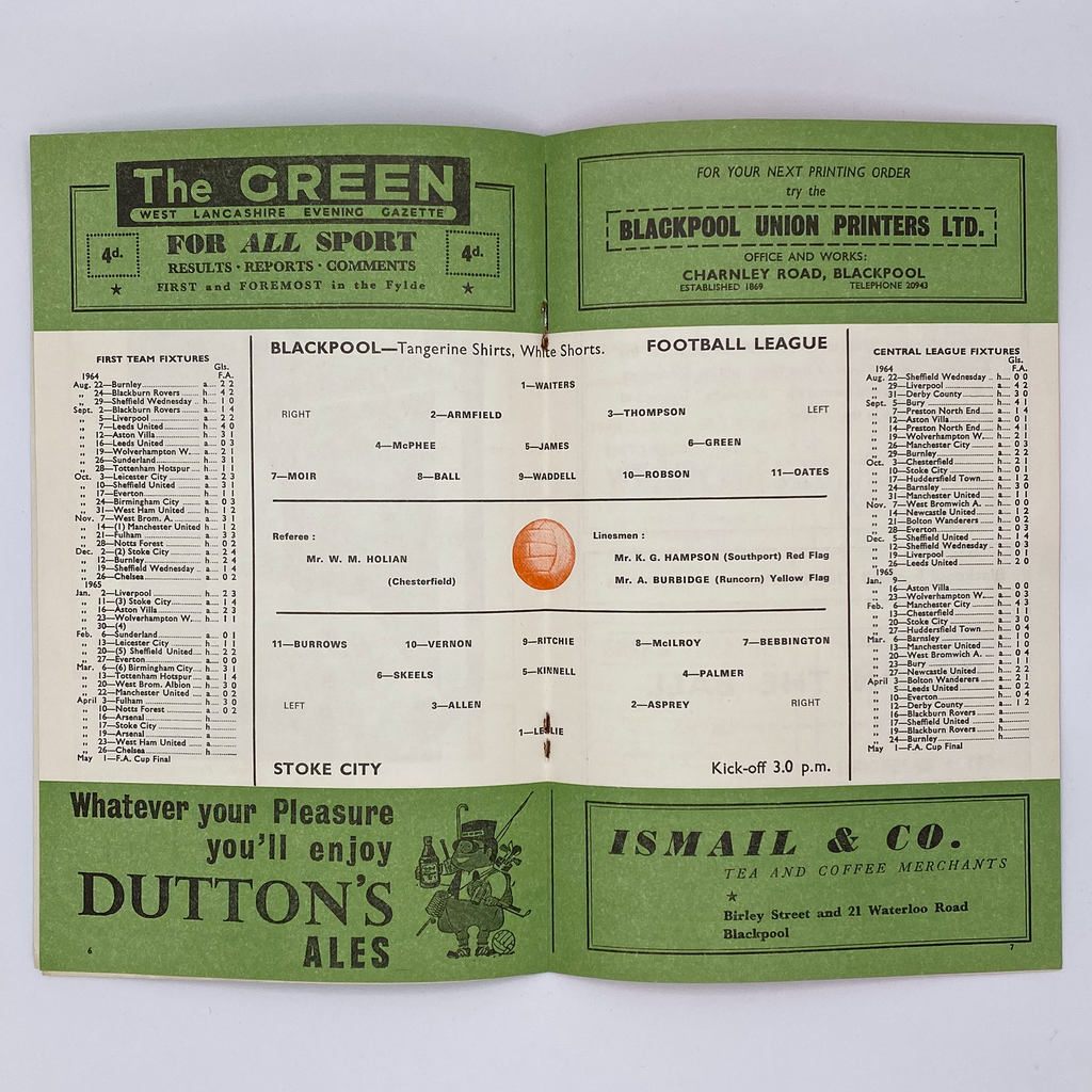 Blackpool vs Stoke City Programme (17 April 1965)