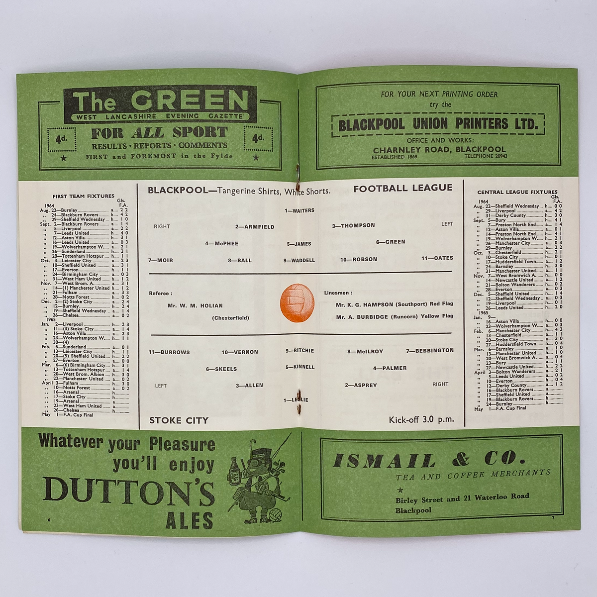 Blackpool vs Stoke City Programme (17 April 1965)