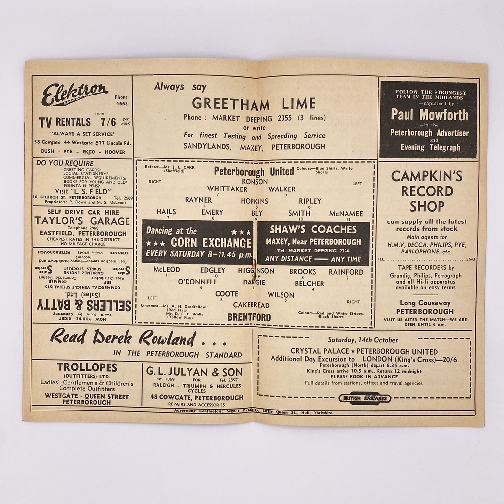 Peterborough United vs Brentford Programme (Saturday 30 September 1961)