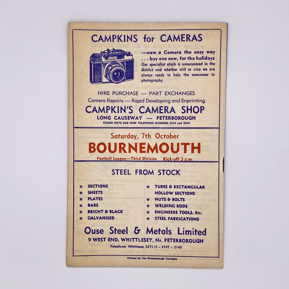 Peterborough United vs Brentford Programme (Saturday 30 September 1961)