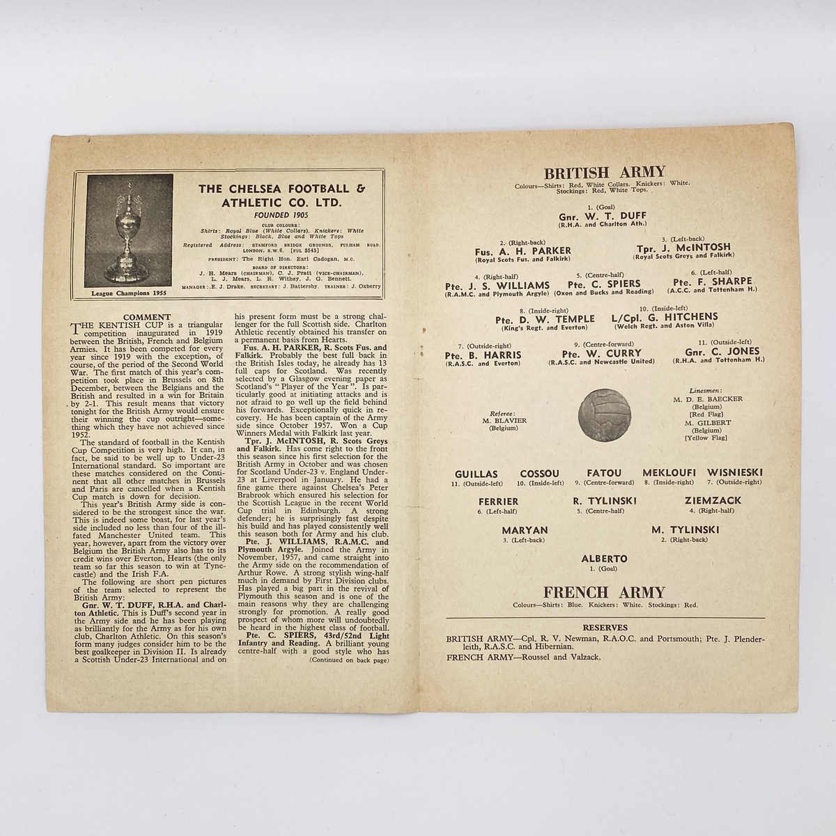 British Army vs French Army Programme (Wednesday 19 February 1958)