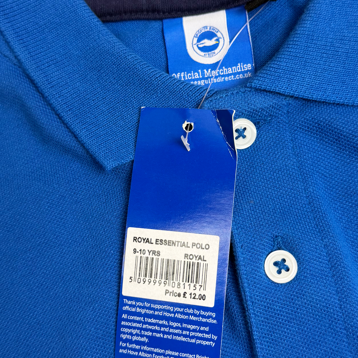Brighton & Hove Albion Blue Polo Shirt | 9-10 Years