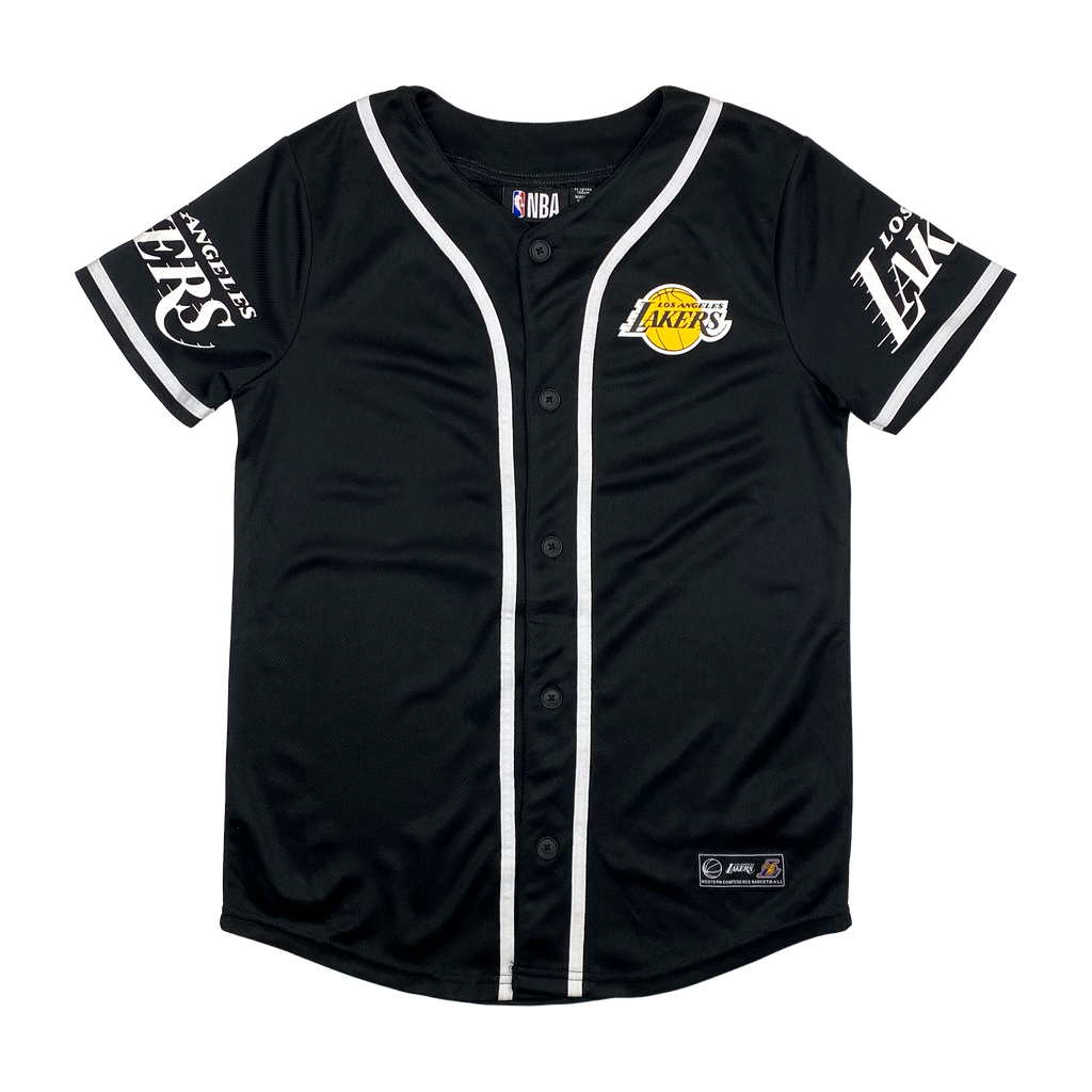 Los Angeles Lakers Black Button-Up Baseball Jersey | 11-12 Years