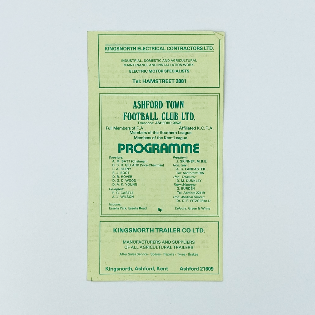 Ashford Town vs Tonbridge AFC Programme (9 December 1980)