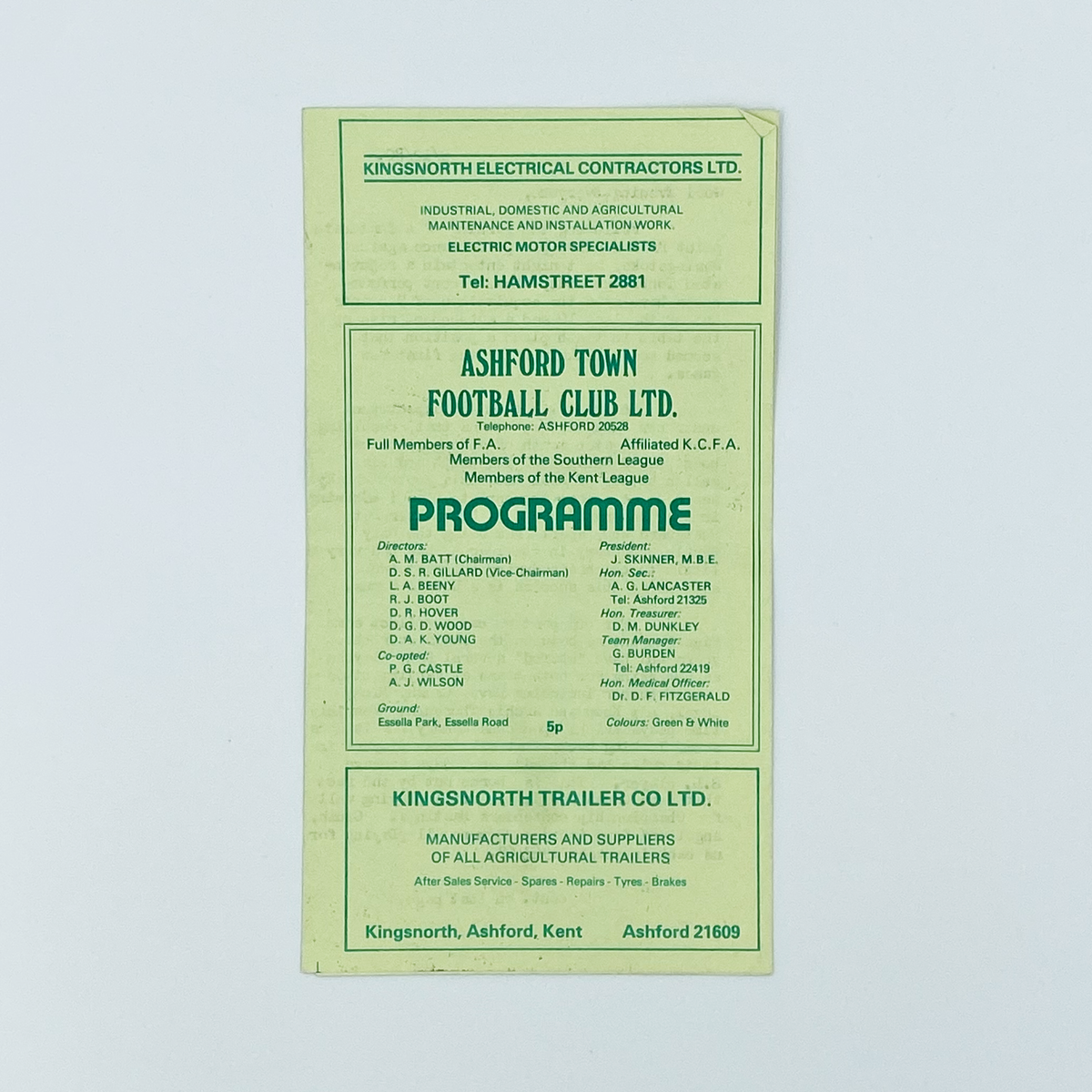 Ashford Town vs Tonbridge AFC Programme (9 December 1980)