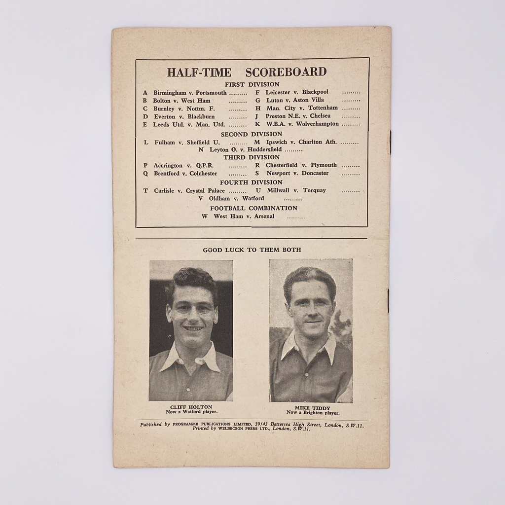 Arsenal vs Newcastle United Programme (1 November 1958)
