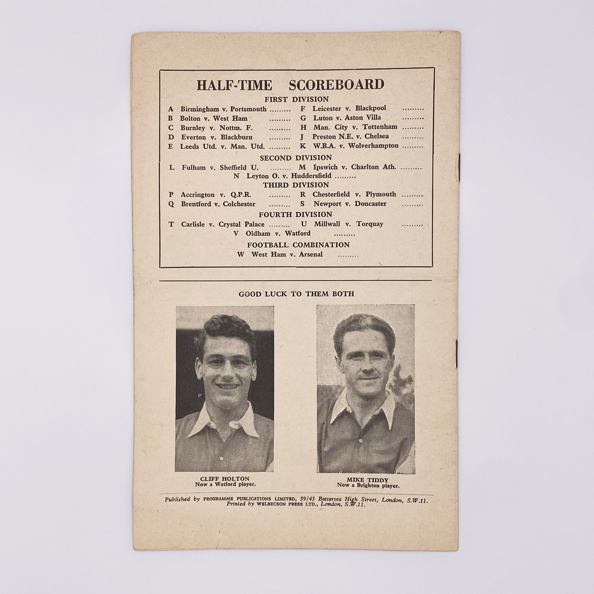 Arsenal vs Newcastle United Programme (1 November 1958)