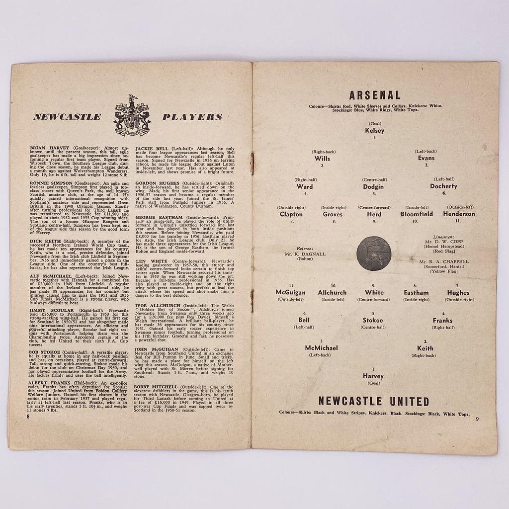 Arsenal vs Newcastle United Programme (1 November 1958)