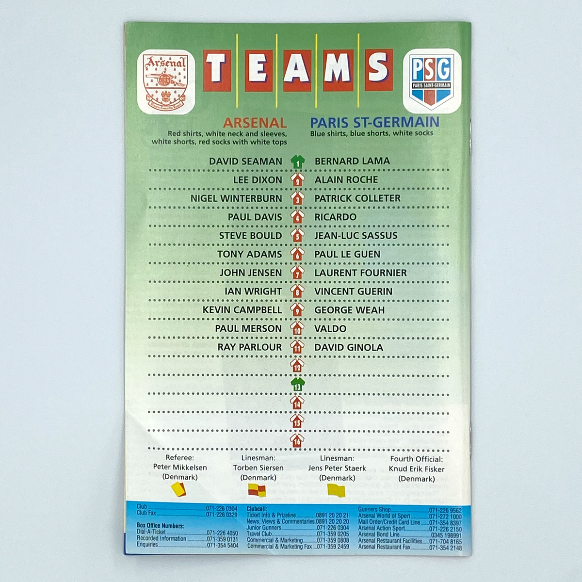 Arsenal vs Paris Saint-Germain UEFA Cup Winners' Cup Semi-Final 2nd Leg Programme (12 April 1994)