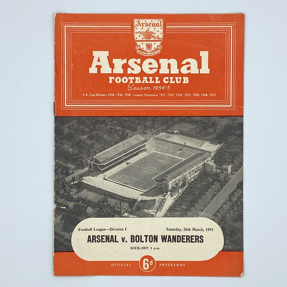 Arsenal vs Bolton Wanderers Programme (26 March 1955)