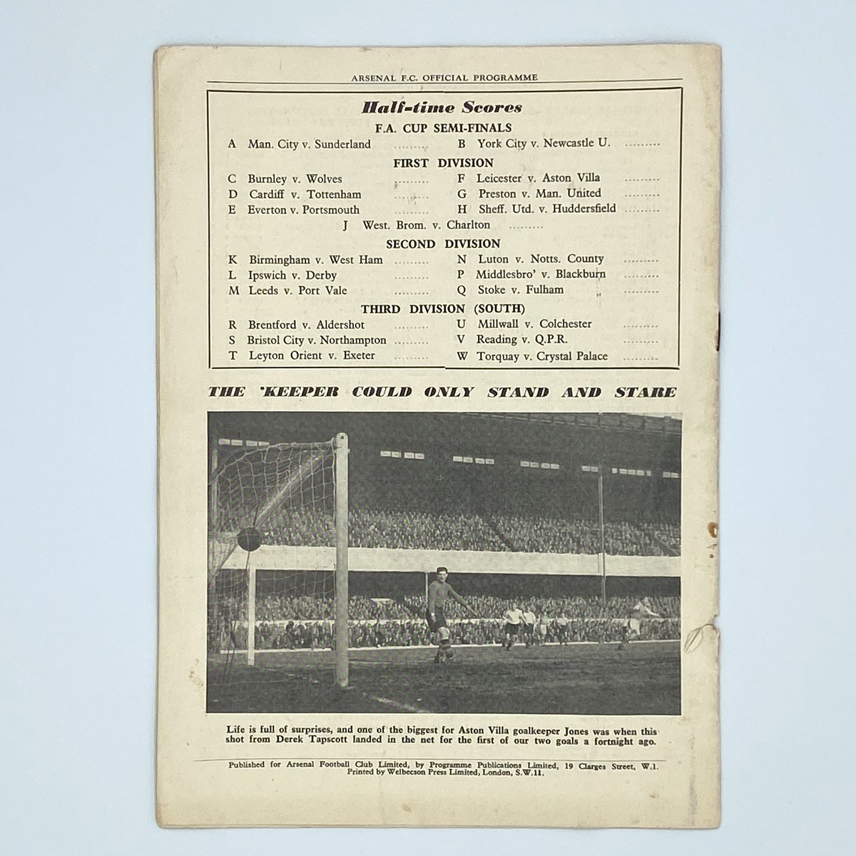 Arsenal vs Bolton Wanderers Programme (26 March 1955)