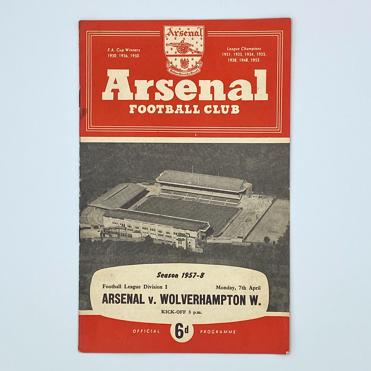 Arsenal vs Wolverhampton Wanderers Programme (7 April 1958)