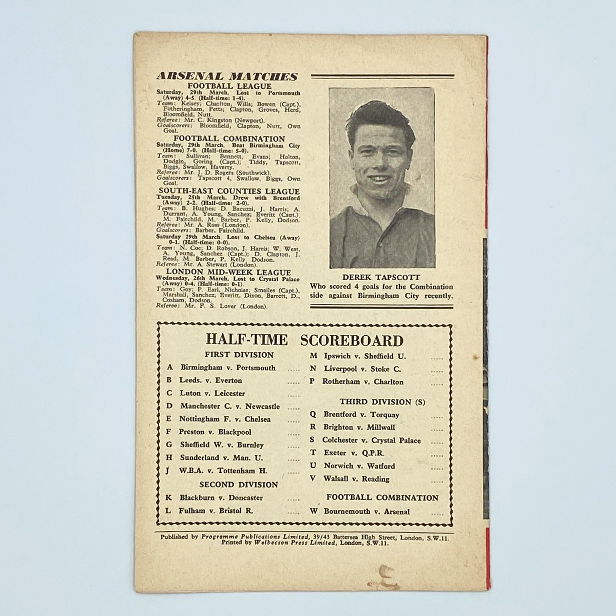 Arsenal vs Wolverhampton Wanderers Programme (7 April 1958)