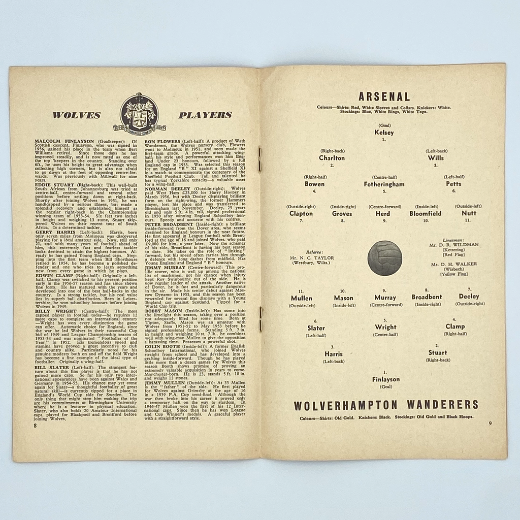 Arsenal vs Wolverhampton Wanderers Programme (7 April 1958)