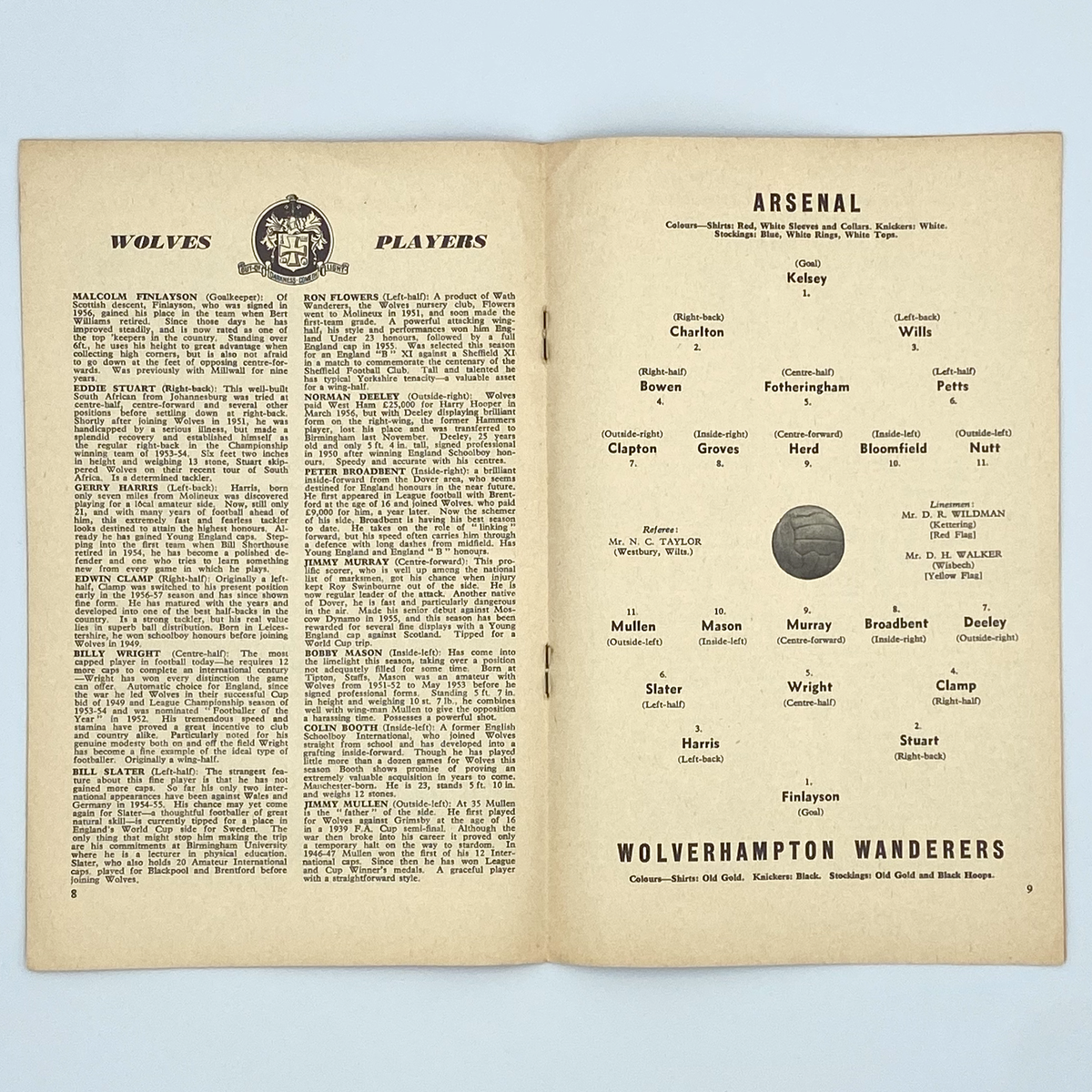 Arsenal vs Wolverhampton Wanderers Programme (7 April 1958)
