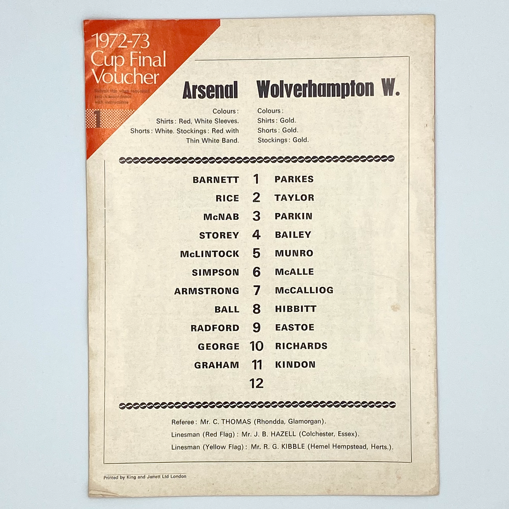 Arsenal vs Wolverhampton Wanderers Programme (15 August 1972)