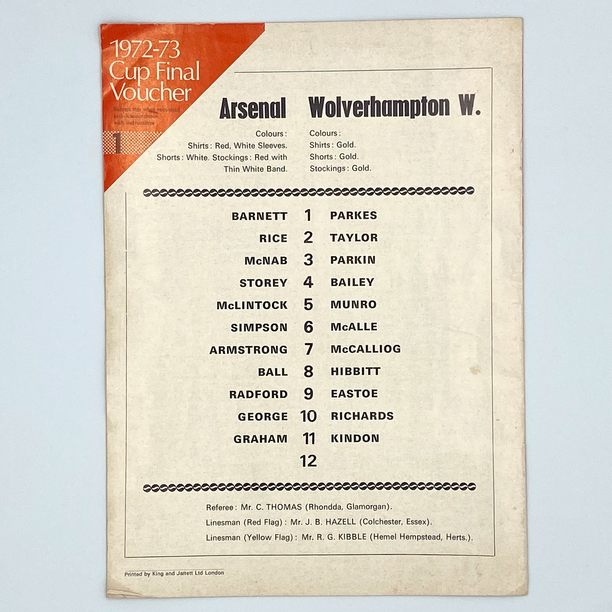 Arsenal vs Wolverhampton Wanderers Programme (15 August 1972)