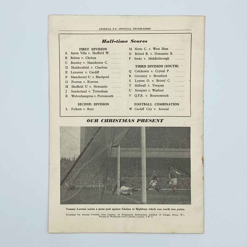 Arsenal vs West Bromwich Albion Programme (1 January 1955)