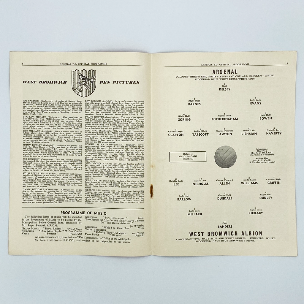 Arsenal vs West Bromwich Albion Programme (1 January 1955)
