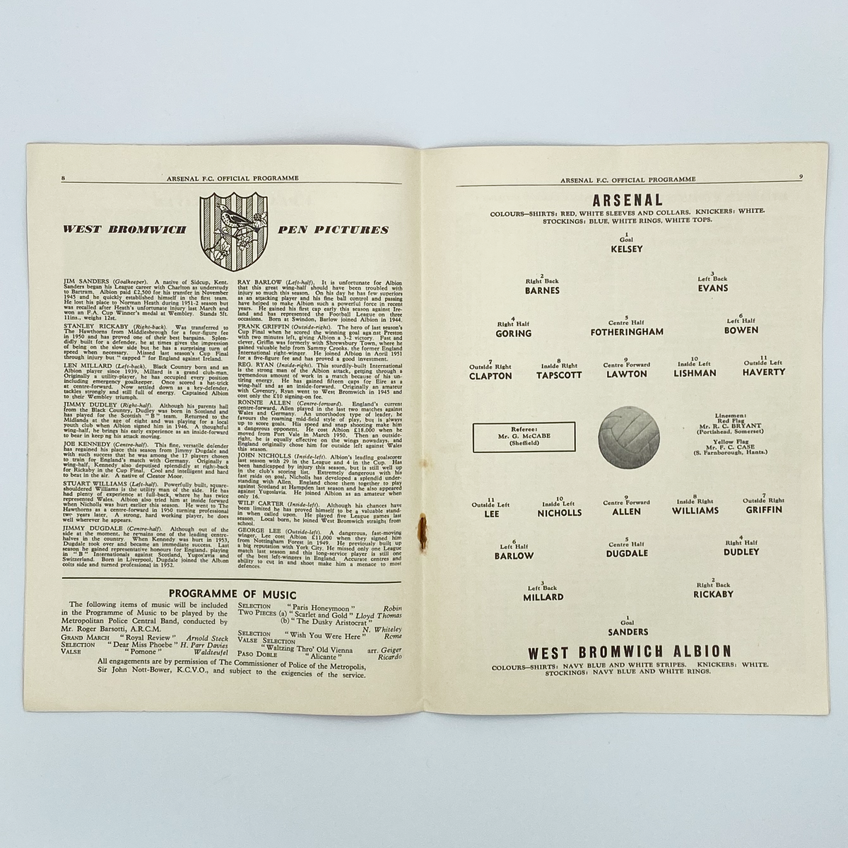 Arsenal vs West Bromwich Albion Programme (1 January 1955)