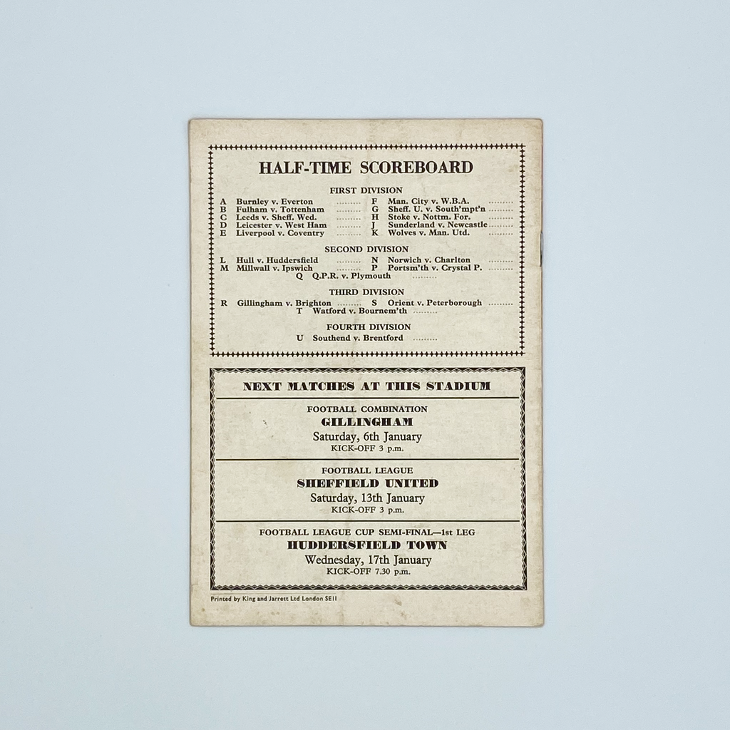 Arsenal vs Chelsea Programme (30 December 1967)