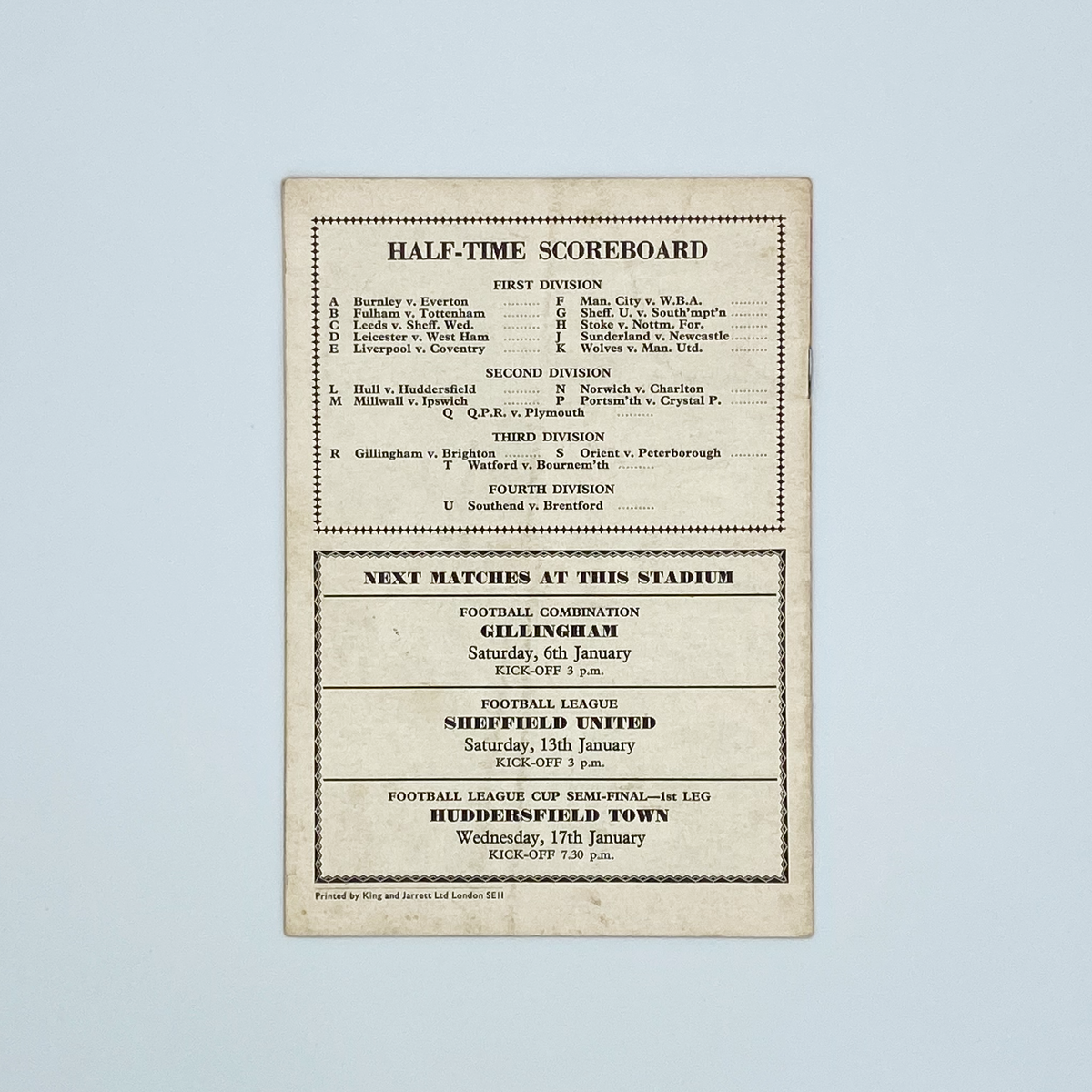 Arsenal vs Chelsea Programme (30 December 1967)