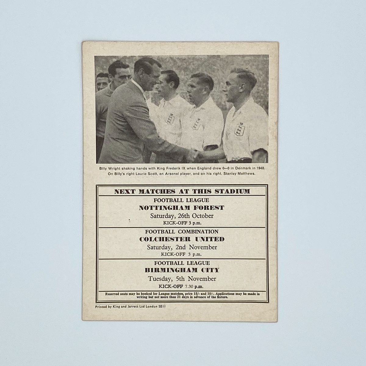 Arsenal vs Staevnet Programme (22 October 1963)