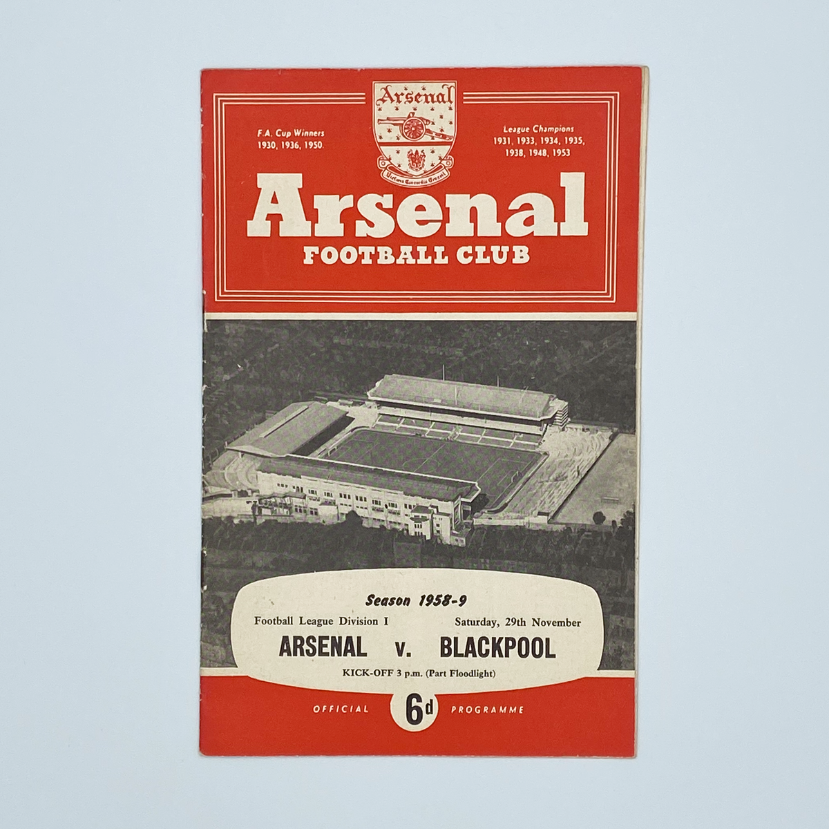 Arsenal vs Blackpool Programme (29 November 1958)