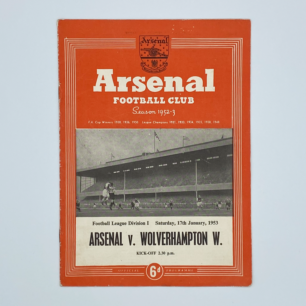 Arsenal vs Wolverhampton Wanderers Programme (17 January 1953)