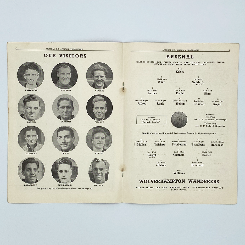 Arsenal vs Wolverhampton Wanderers Programme (17 January 1953)
