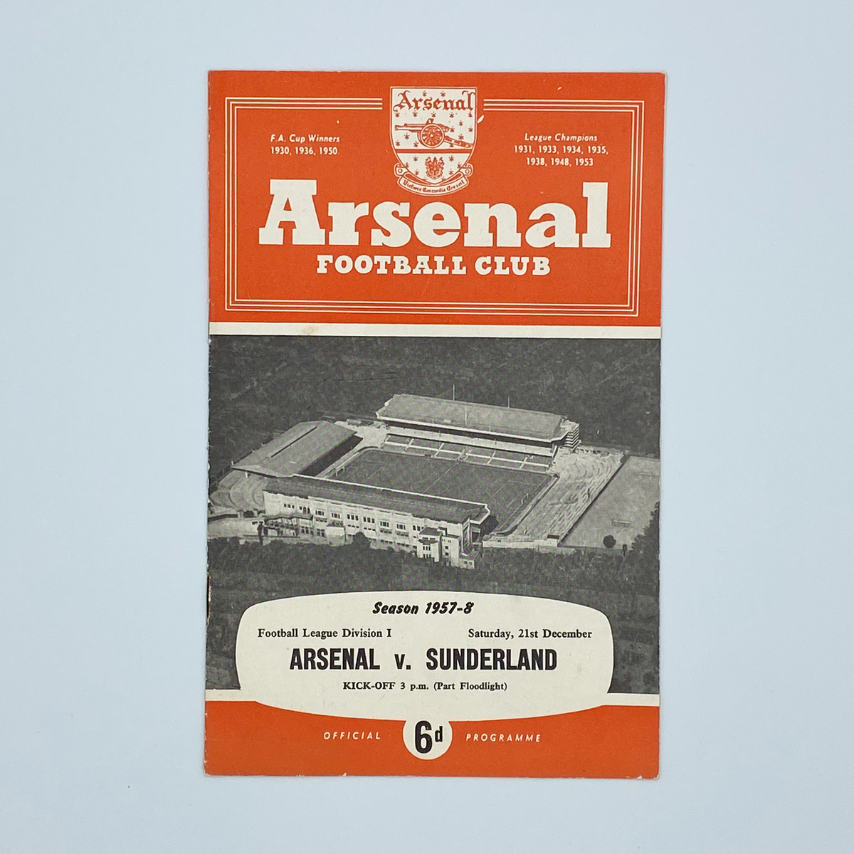 Arsenal vs Sunderland Programme (21 December 1957)