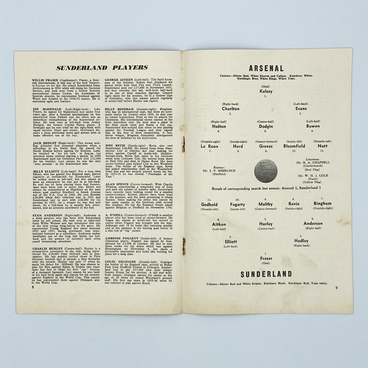 Arsenal vs Sunderland Programme (21 December 1957)