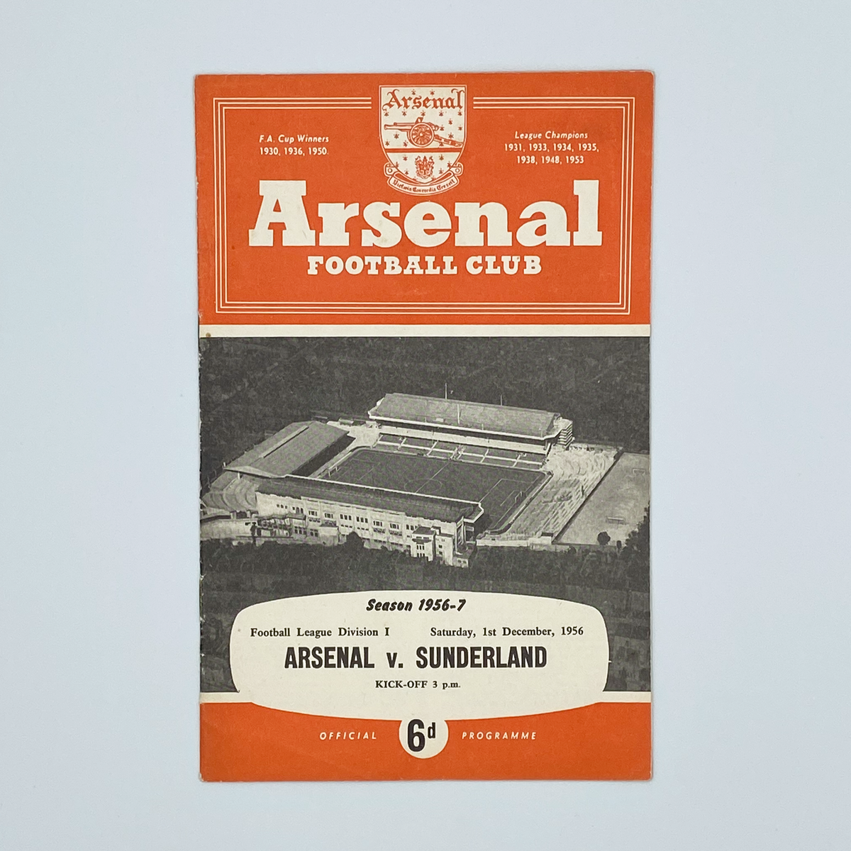 Arsenal vs Sunderland Programme (1 December 1956)