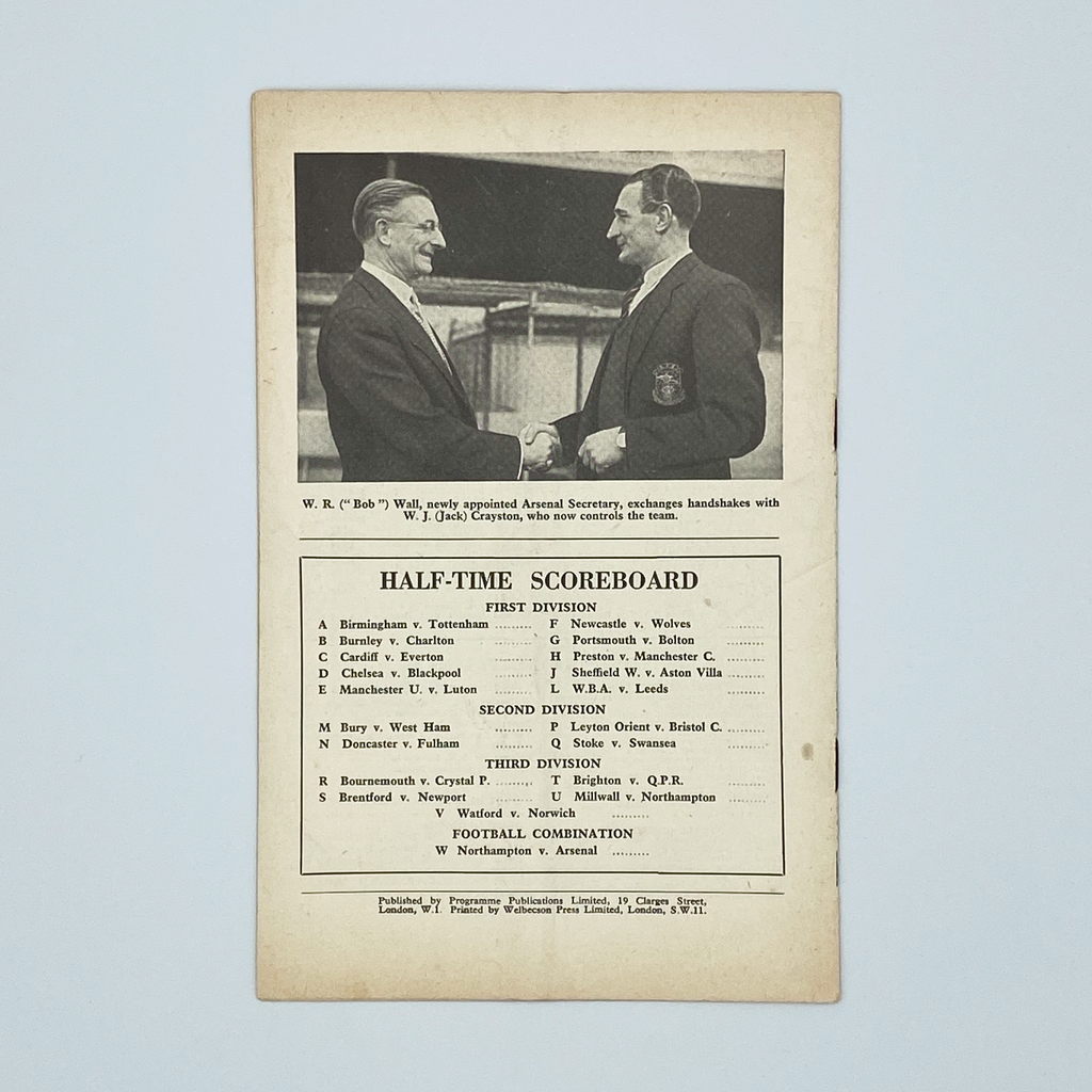 Arsenal vs Sunderland Programme (1 December 1956)
