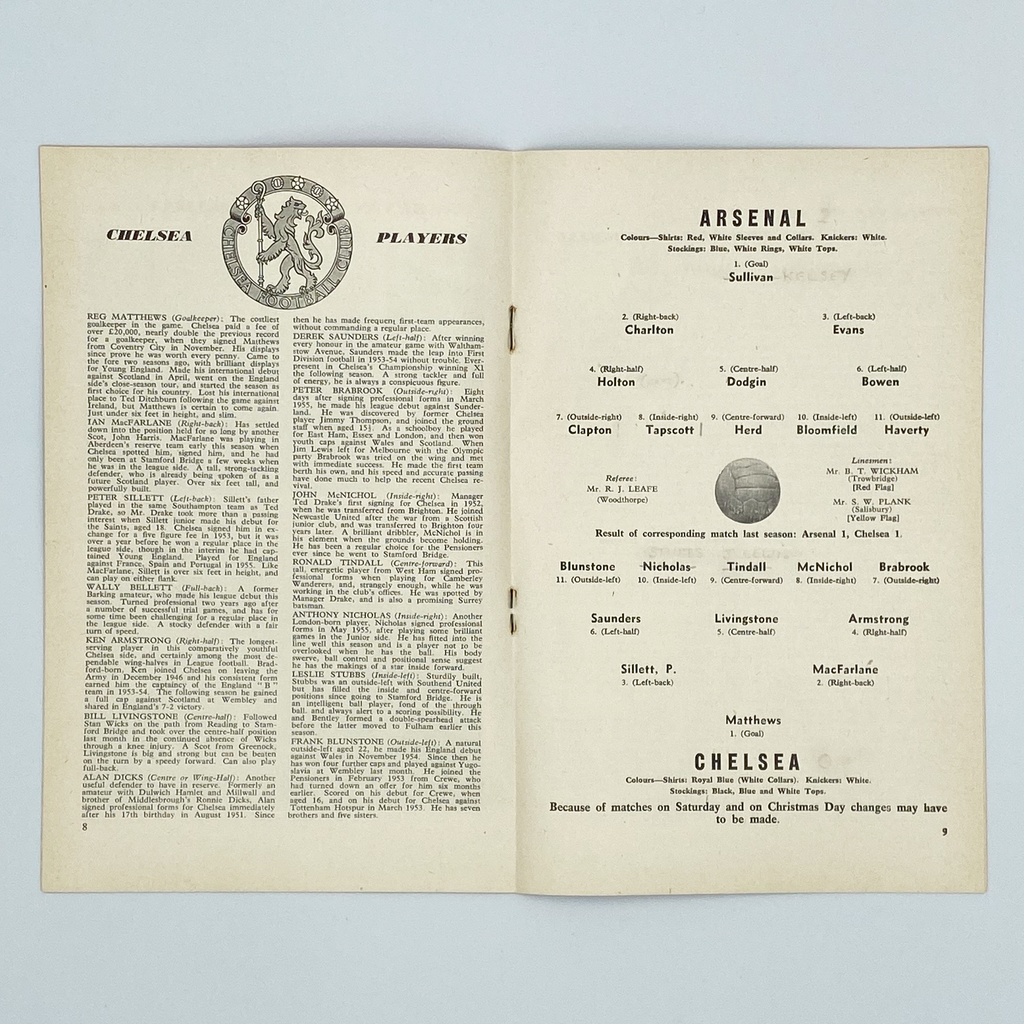 Arsenal vs Chelsea Programme (26 December 1956)