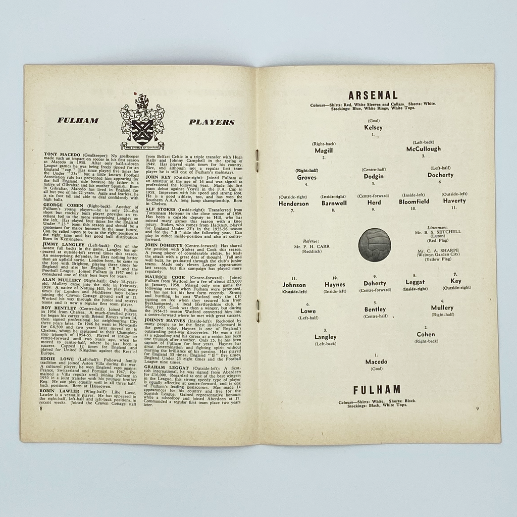Arsenal vs Fulham Programme (15 April 1960)