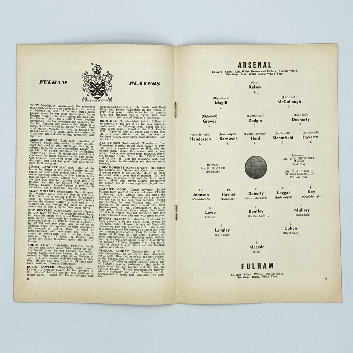 Arsenal vs Fulham Programme (15 April 1960)