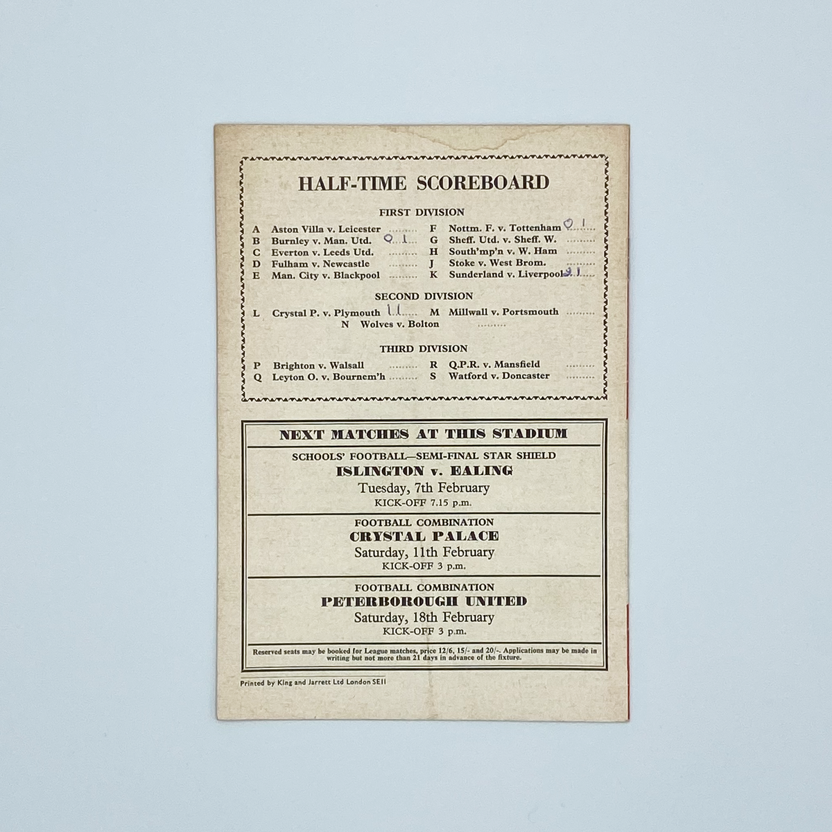 Arsenal vs Chelsea Programme (4 February 1967)