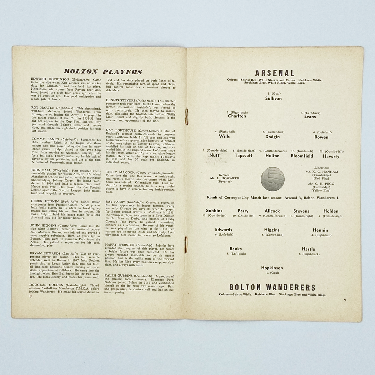 Arsenal vs Bolton Wanderers Programme (17 November 1956)