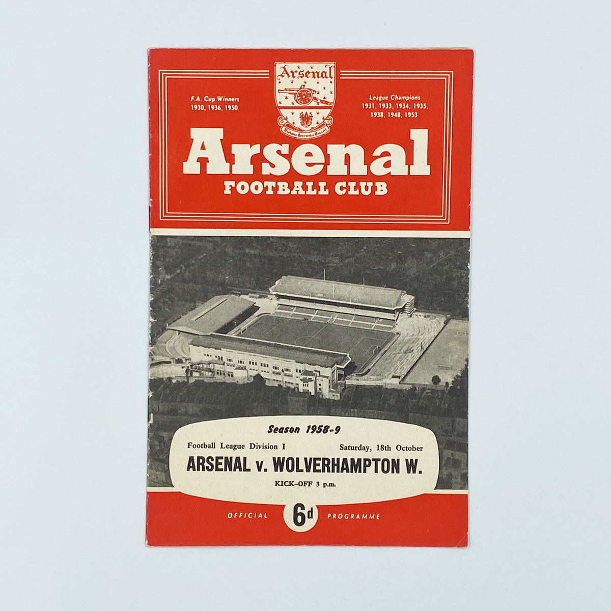 Arsenal vs Wolverhampton Wanderers Programme (18 October 1958)