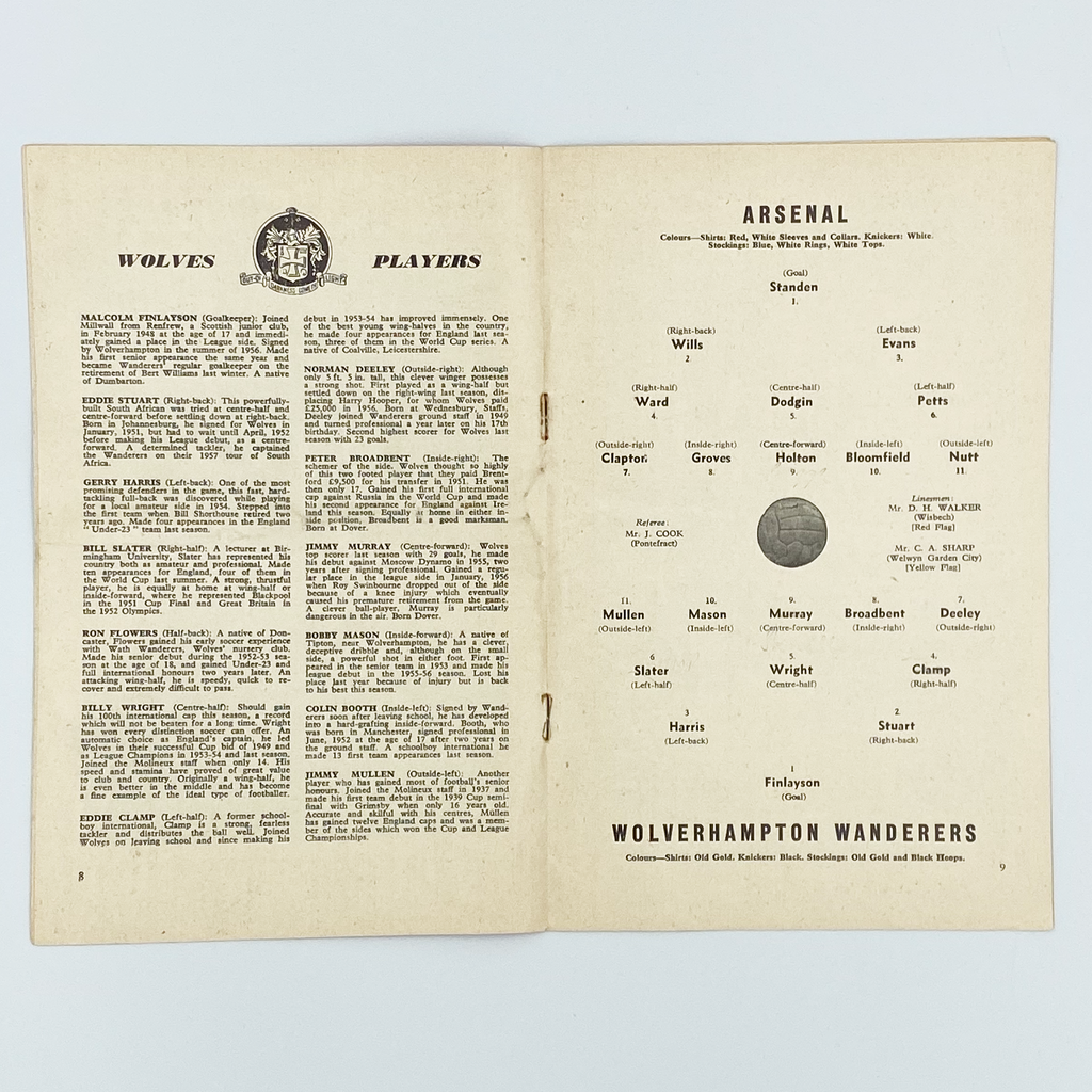 Arsenal vs Wolverhampton Wanderers Programme (18 October 1958)