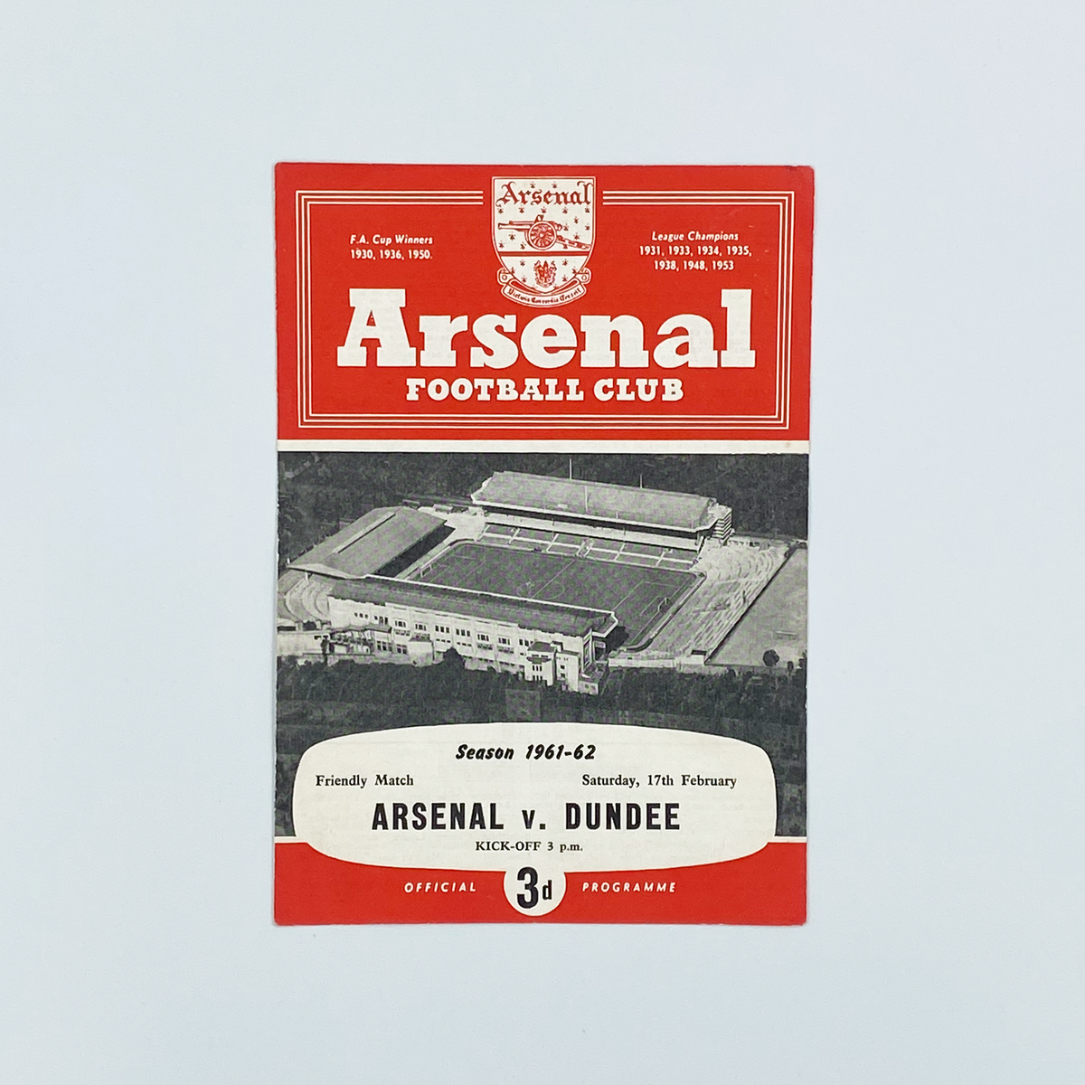 Arsenal vs Dundee Programme (17 February 1962)
