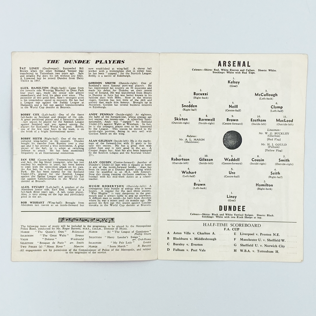 Arsenal vs Dundee Programme (17 February 1962)