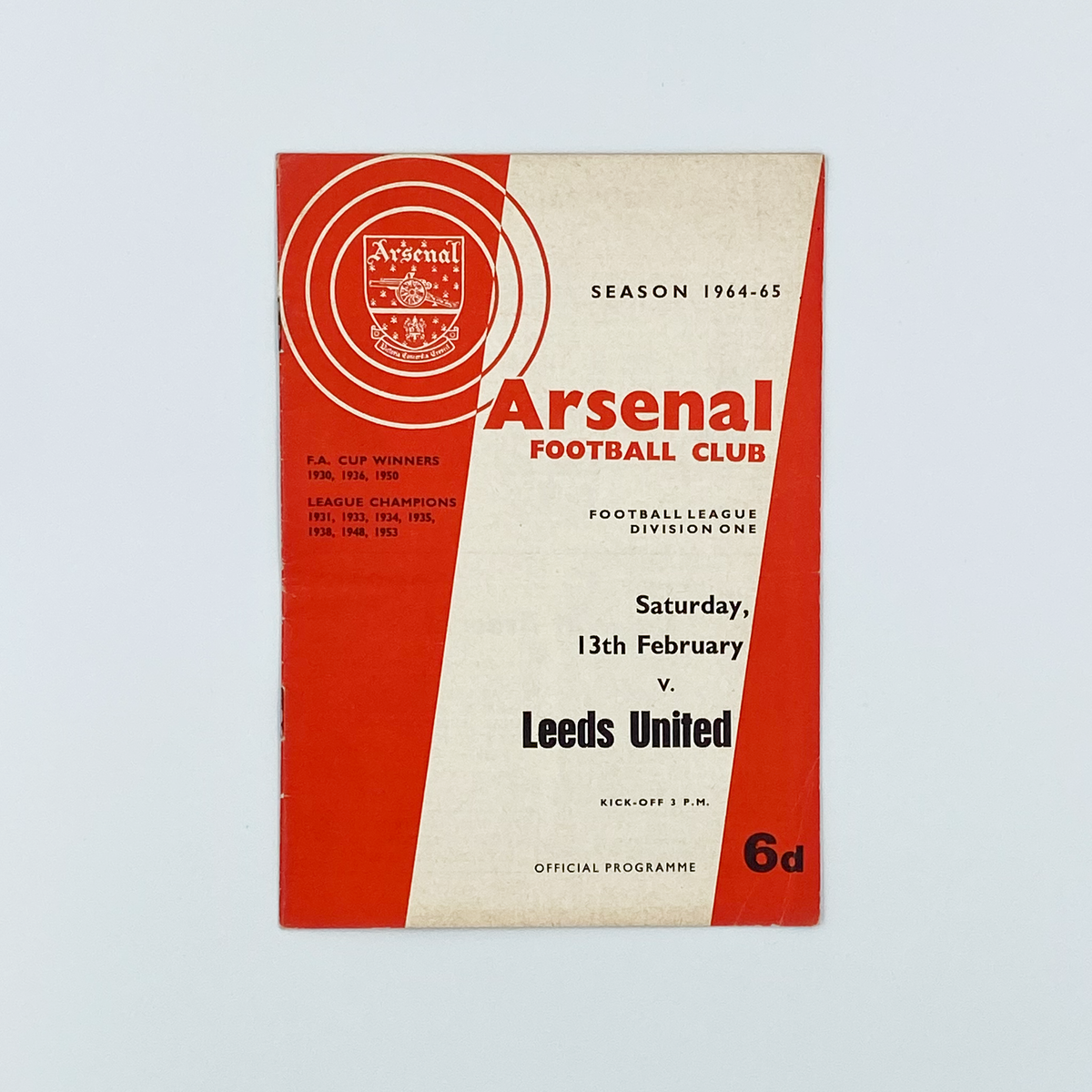 Arsenal vs Leeds United Programme (13 February 1965)