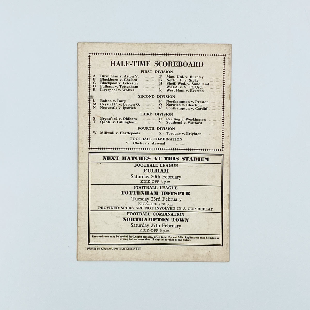 Arsenal vs Leeds United Programme (13 February 1965)