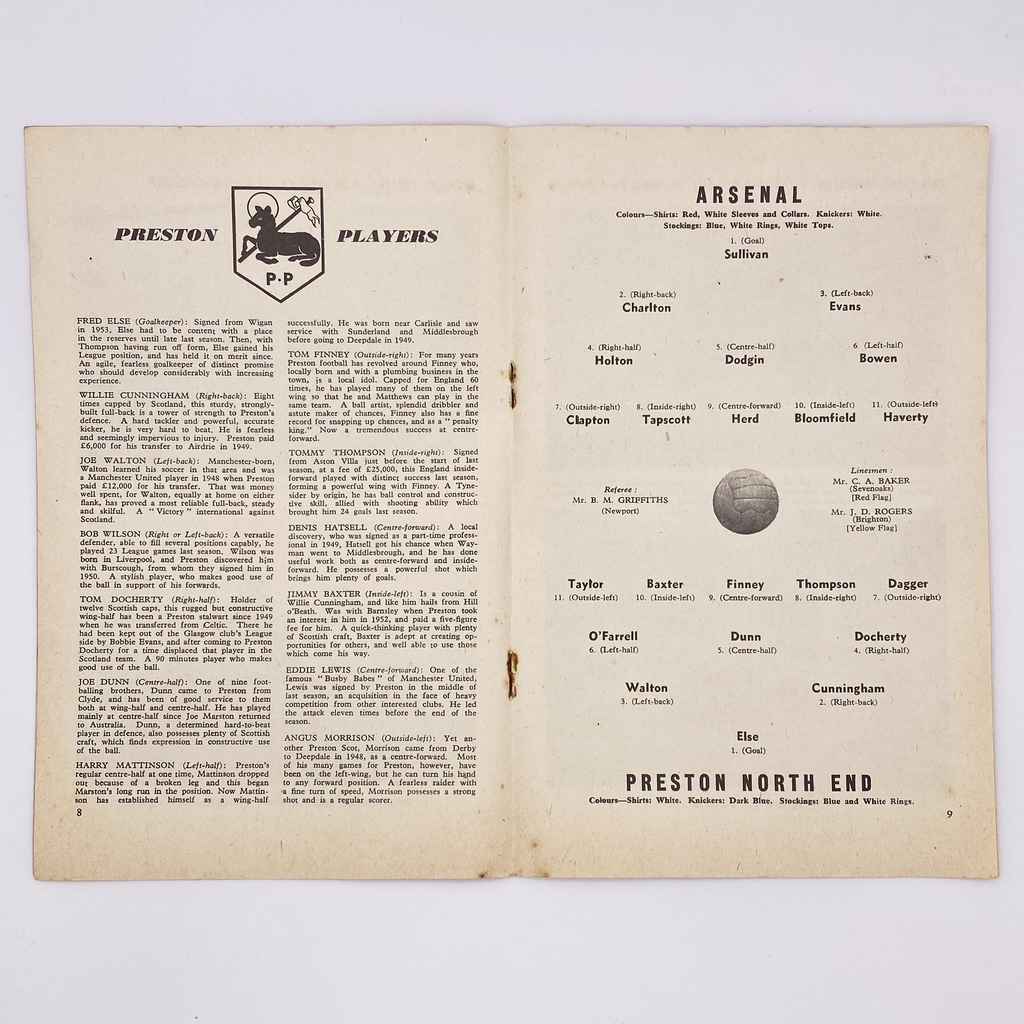 Preston North End vs Arsenal Programme (19 February 1957)