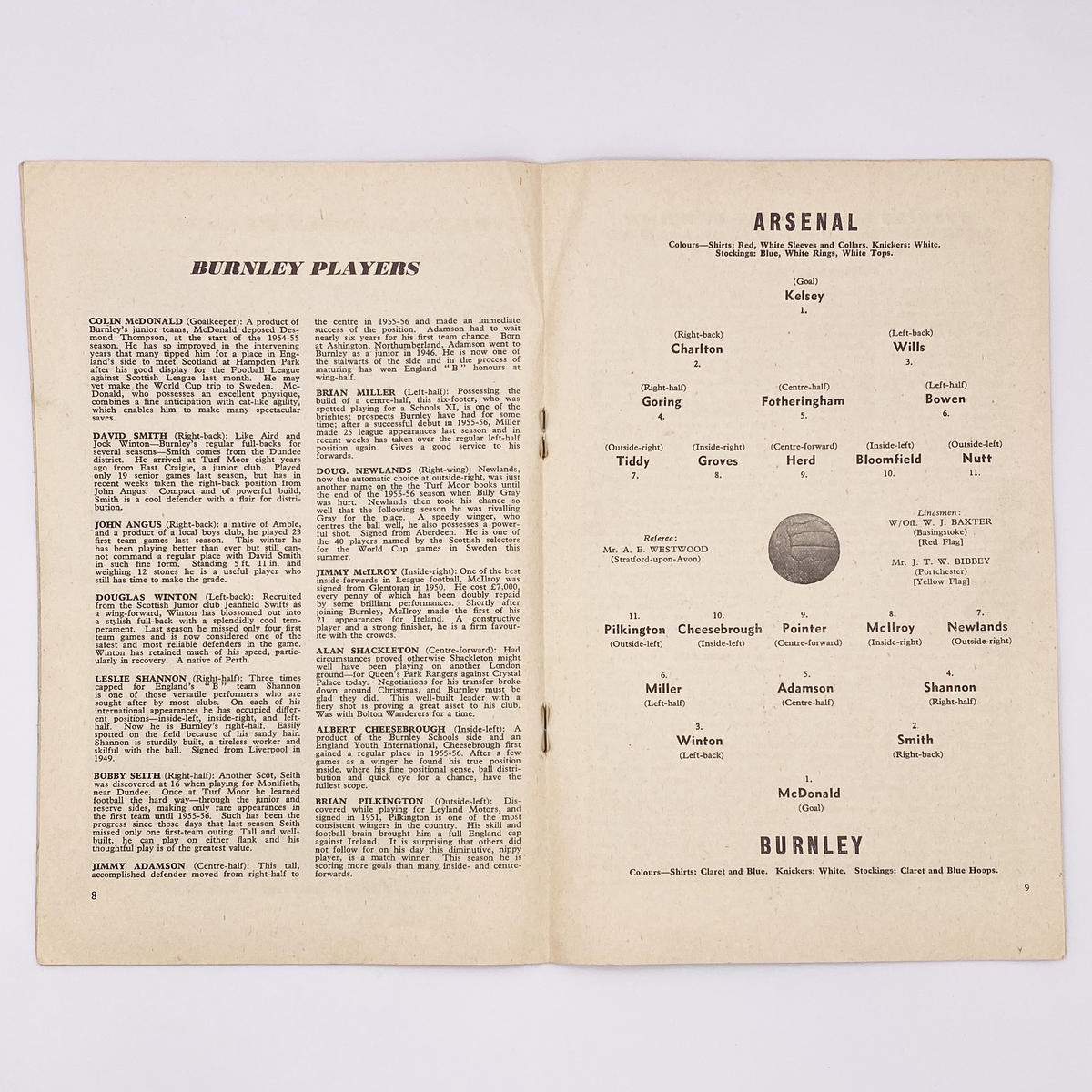 Arsenal vs Burnley Programme (19 April 1958)