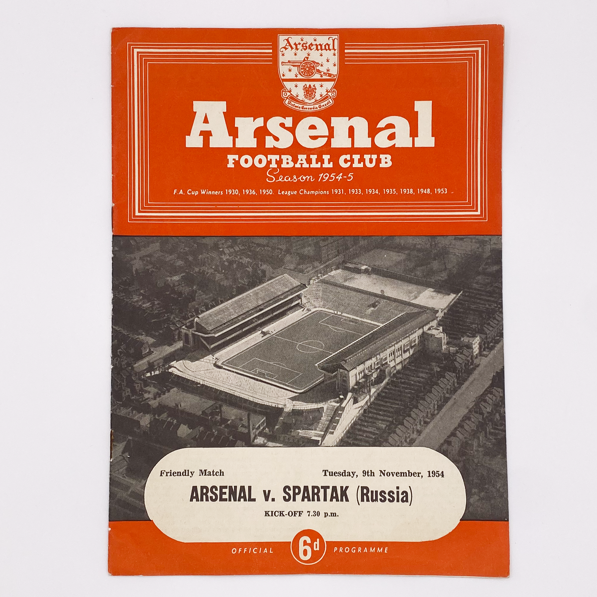 Arsenal vs Spartak Moscow Programme (9 November 1954)