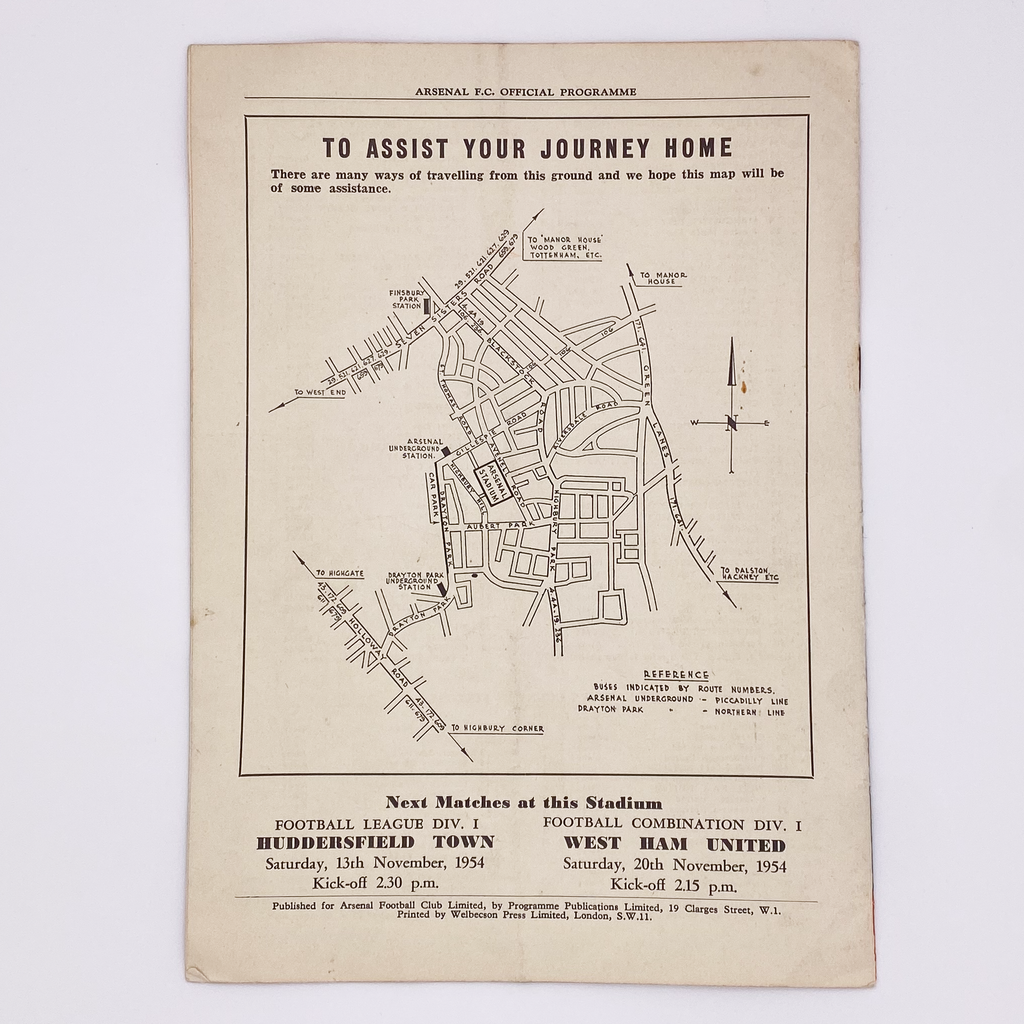 Arsenal vs Spartak Moscow Programme (9 November 1954)