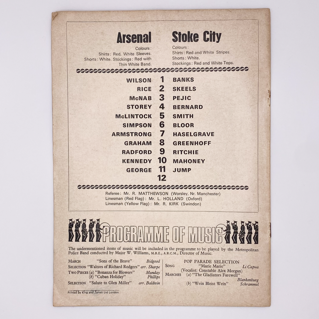 Arsenal vs Stoke City Programme (1 May 1971)